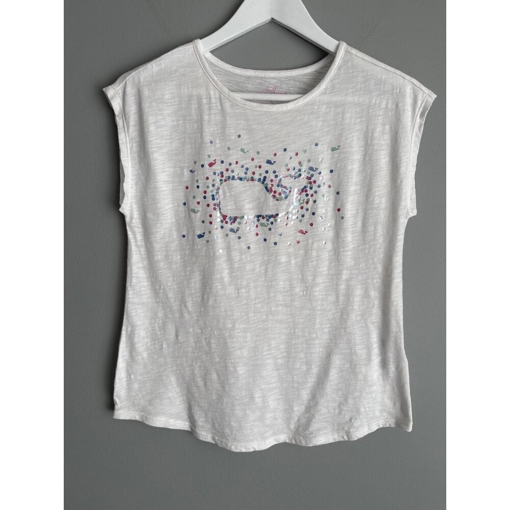 Vineyard Vines Girls Top Size L 14 White Whale Graphic 100% Cotton Preppy